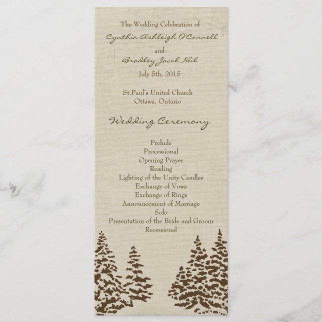 Vintage Evergreen Wedding Program (Front)