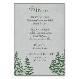Vintage Evergreen Winter Wedding Menu Table Number