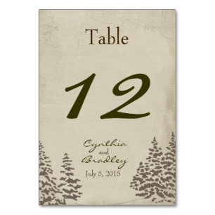 Vintage Evergreen Winter Wedding Table Number