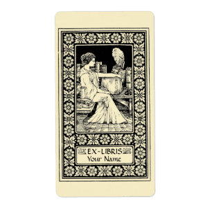 Vintage Ex Libris Girl, Stylo, Livres & Owl Modèle