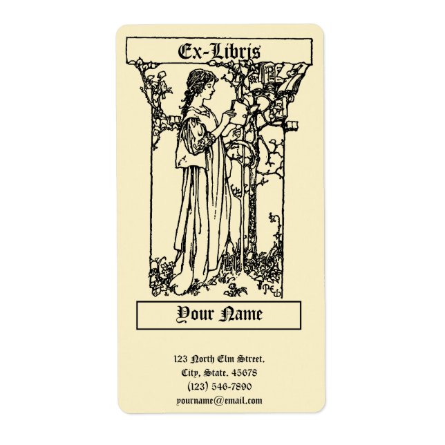 Vintage Ex Libris Girl With Book Template (Front)