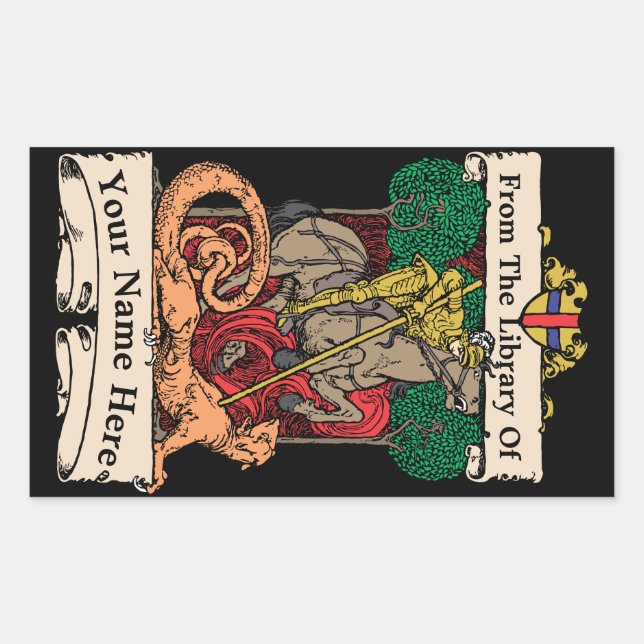 Vintage Ex Libris Knight & Dragon Label Template (Front)