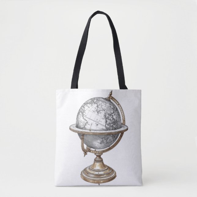 Vintage Explorer Antique Globe Graphic Tote Bag (Front)