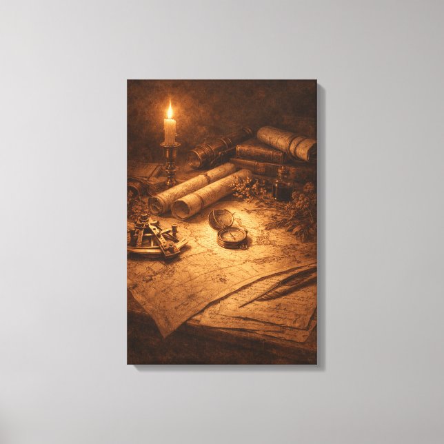Vintage Explorer Desk Still Life Canvas Print (Front)