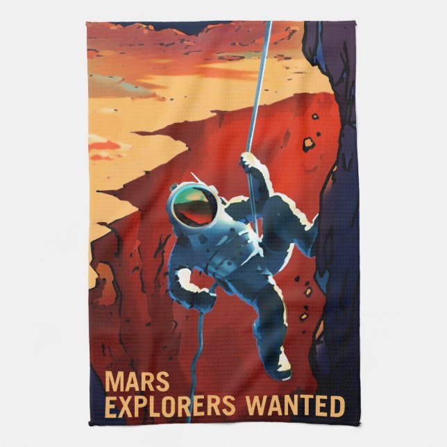 Vintage "Explorers Wanted" Mars Recruitment Kitchen Towel (Vertical)