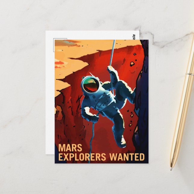 Vintage "Explorers Wanted" Mars Recruitment Postcard (Front/Back In Situ)