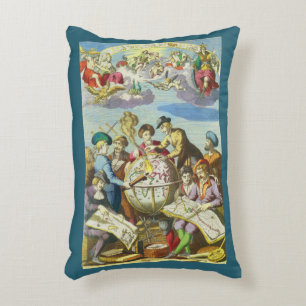 Vintage Explorers with Antique Globe Map, 1542 Accent Pillow