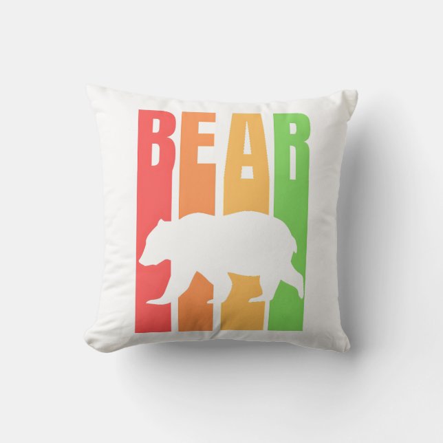 Vintage Extended Letter Bear Design Throw Pillow (Front)
