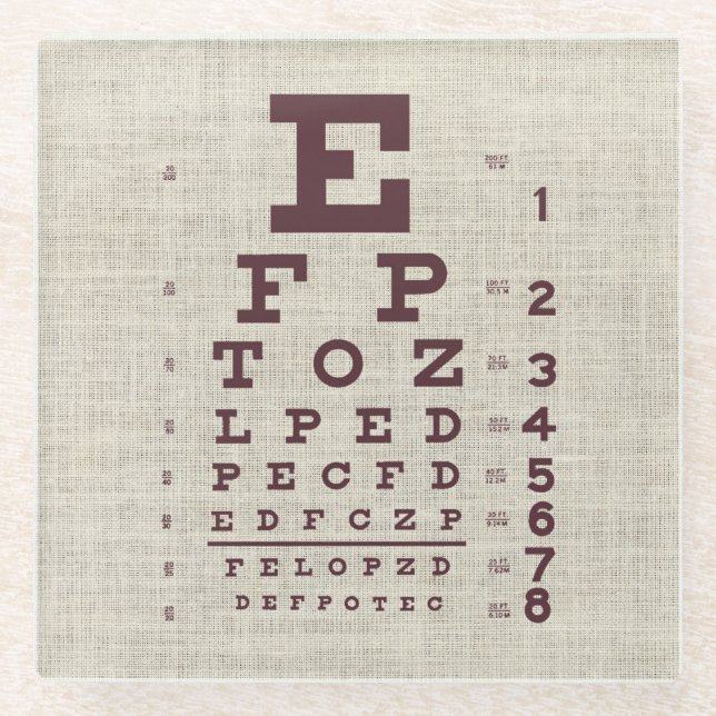 Vintage Eye Chart on Burlap  Glass Coaster (Front)