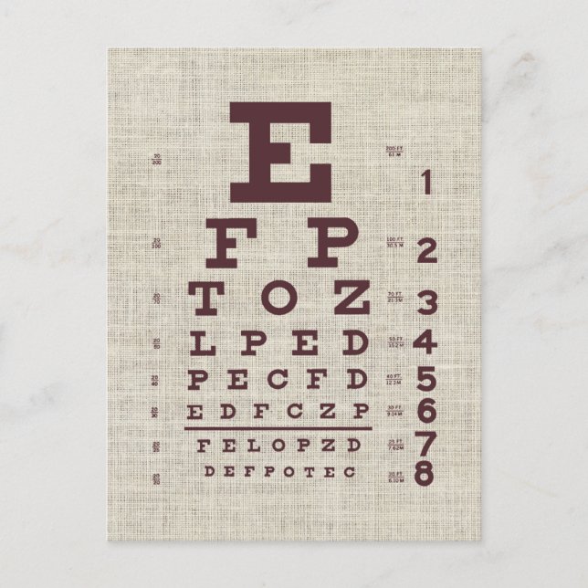 Vintage Eye Chart on Burlap  Postcard (Front)
