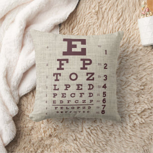 Vintage Eye Chart on Burlap  Throw Pillow