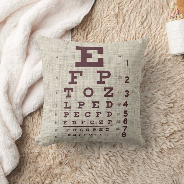 Vintage Eye Chart on Burlap  Throw Pillow (Blanket)