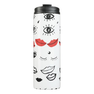 Vintage eyes, red lips pattern. thermal tumbler