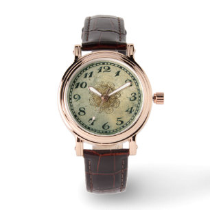 Vintage Face and Gold Metal Flower Watch