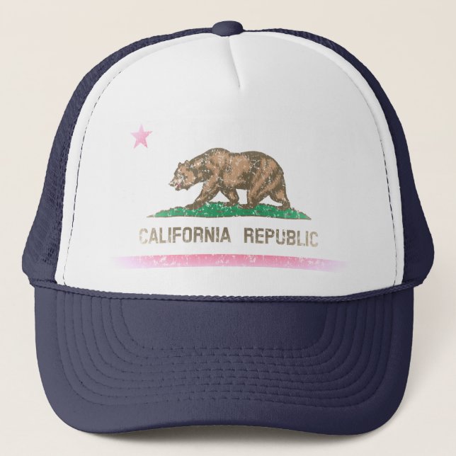 Vintage Fade California Republic Flag Trucker Hat (Front)
