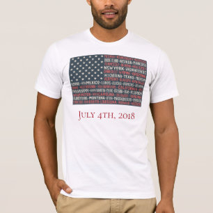 Vintage Faded American Flag State Names Words Art T-Shirt