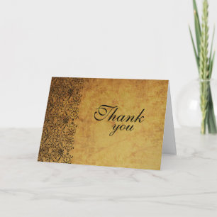Vintage faded black gold damask wedding thank you card