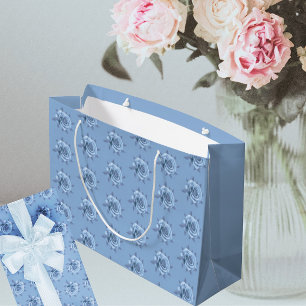 Vintage Faded Blue Roses All Occasion Large Gift Bag