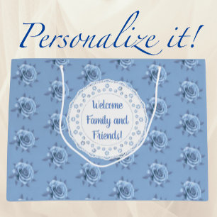 Vintage Faded Blue Roses Personalized Large Gift Bag