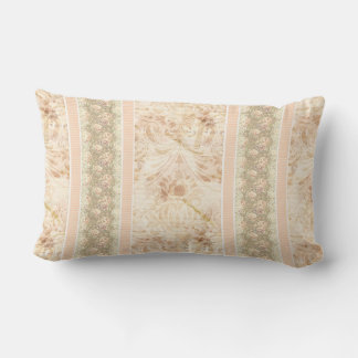 Vintage Faded Damask Floral Script Lumbar Pillow