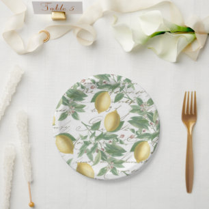 Vintage Faded Lemon Branch French Script Fruit Paper Plate