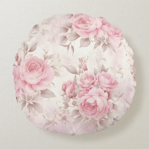 Vintage Faded Pink Roses Round Pillow