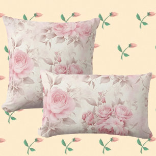 Vintage Faded Pink Roses Throw Pillow