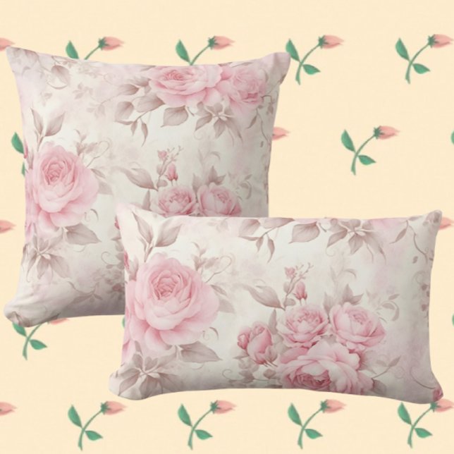Vintage Faded Pink Roses Throw Pillow (Vintage Romance. 3 sizes)