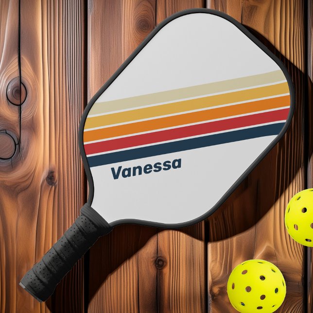 Vintage Faded Rainbow Striped with Name Pickleball Paddle (Creator Uploaded)