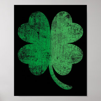 Vintage Faded Retro Four Leaf Clover St Patricks D Poster