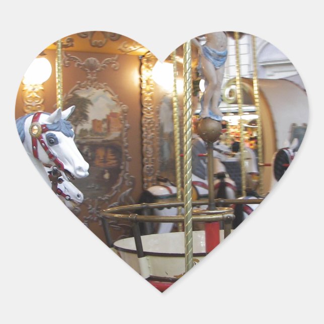 Vintage Fairground Carousel Heart Sticker (Front)