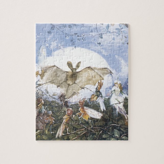 Vintage Fairies Attacking A Bat Jigsaw Puzzle (Vertical)