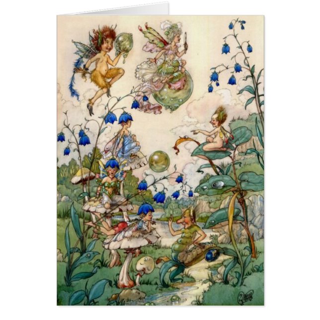 Vintage - Fairies & Bubbles in a Garden, (Front)