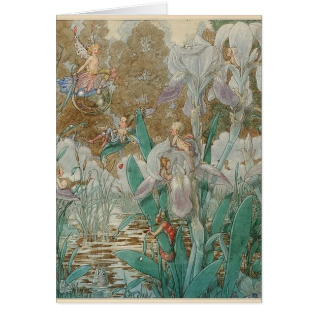 Vintage - Fairies & Irises by a Stream, (Front)