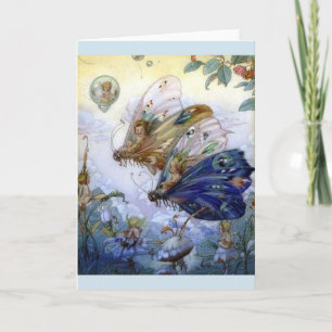 Vintage Fairies Riding Butterflies - Card
