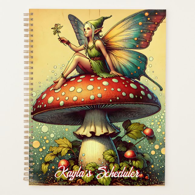Vintage Fairy and Mushrooms Personalized Planner (Front)