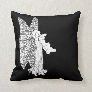 vintage fairy angel cushion pillows black  white