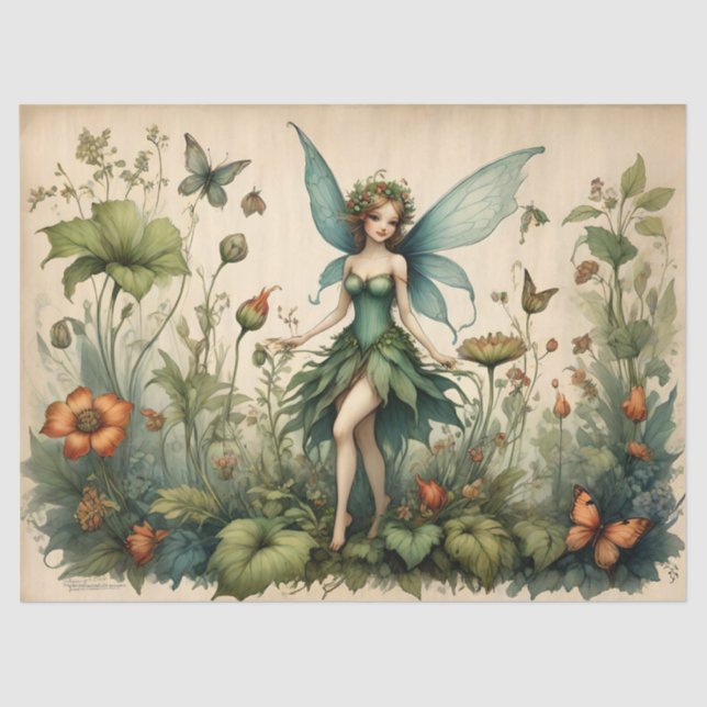 Vintage Fairy Floral Butterfly Design Tissue Paper (Front)