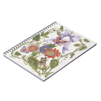 Vintage Fairy Garden Purple Bow Flower Baby Girl Notebook