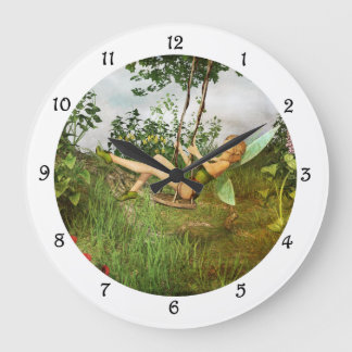 Vintage Fairy on a Swing Large Clock