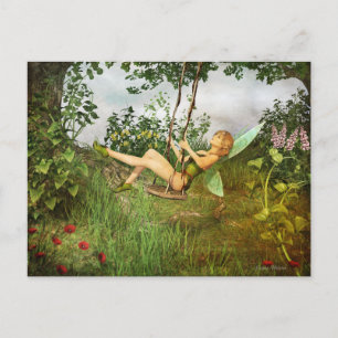 Vintage Fairy on a Swing Postcard