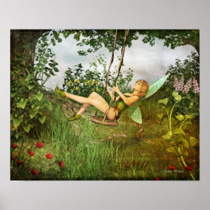 Vintage Fairy on a Swing Print