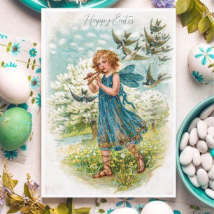 Vintage Fairy Playing Pipes Easter Holiday Card