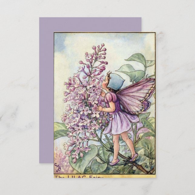 Vintage Fairy Smells Lilac Flower Flat Card (Front/Back)