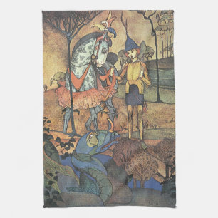 Vintage Fairy Tale, A Brave Knight and Dragon Kitchen Towel
