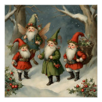 Vintage Fairy Tale Christmas Gnomes in the Forest