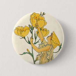 Vintage Fairy Tale, Evening Primrose, Walter Crane 2 Inch Round Button
