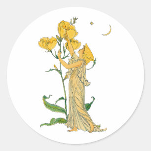 Vintage Fairy Tale, Evening Primrose, Walter Crane Classic Round Sticker