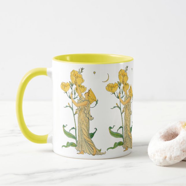Vintage Fairy Tale, Evening Primrose, Walter Crane Mug (With Donut)