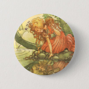 Vintage Fairy Tale, Frog Prince Princess by Pond 2 Inch Round Button